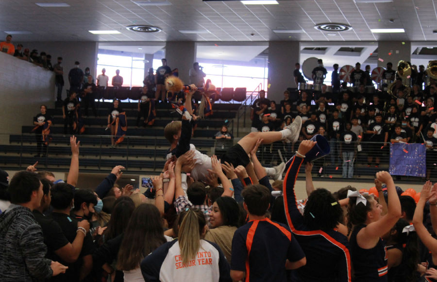 Students celebrate during the 2021 Homecoming pep rally.