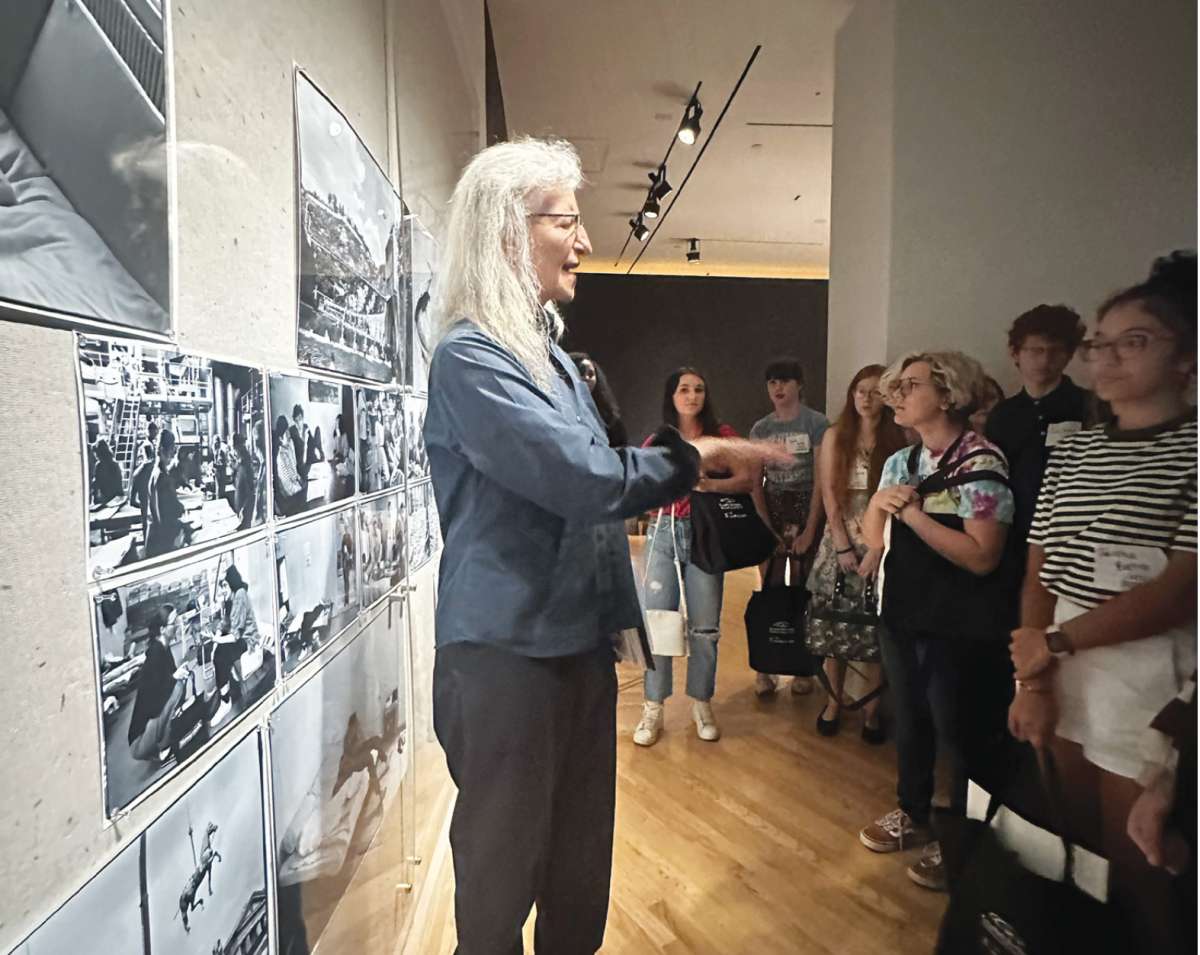 Annie Leibovitz speaks to teens in front of her exhibit at Crystal Bridges on Sept. 16.