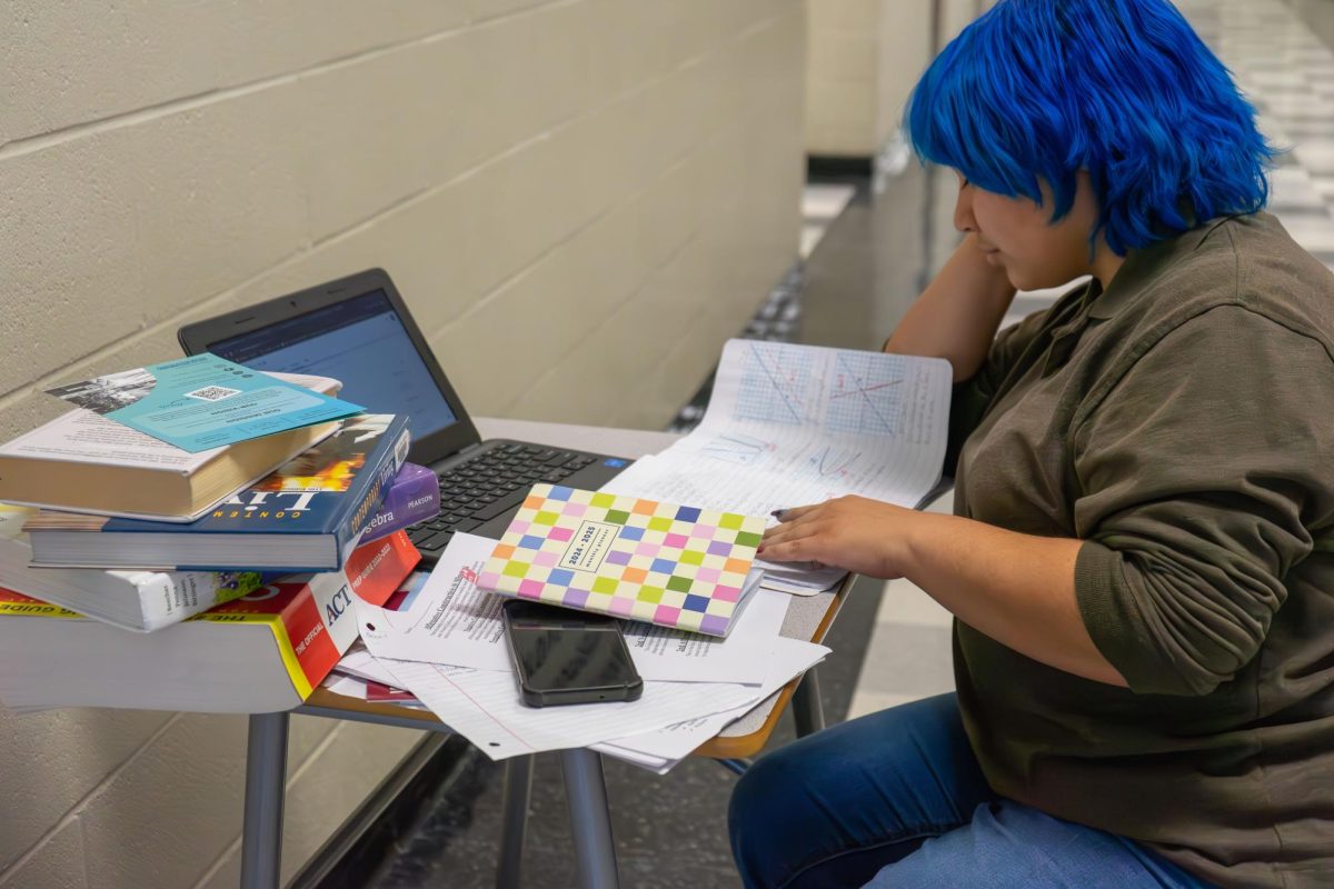 Student recreates what their desk looks like with their daily work load. 