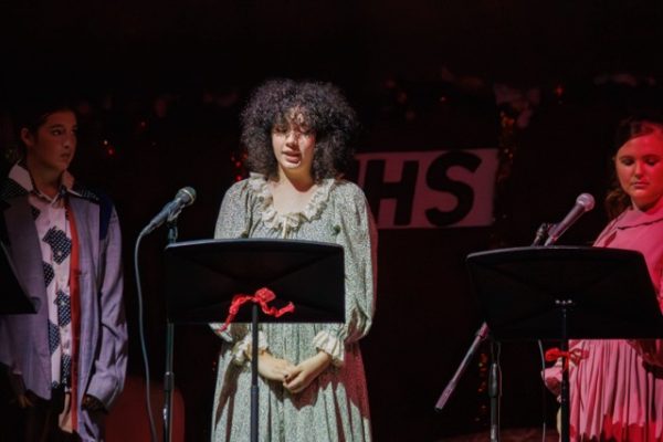 Theater students on stage during their winter play.